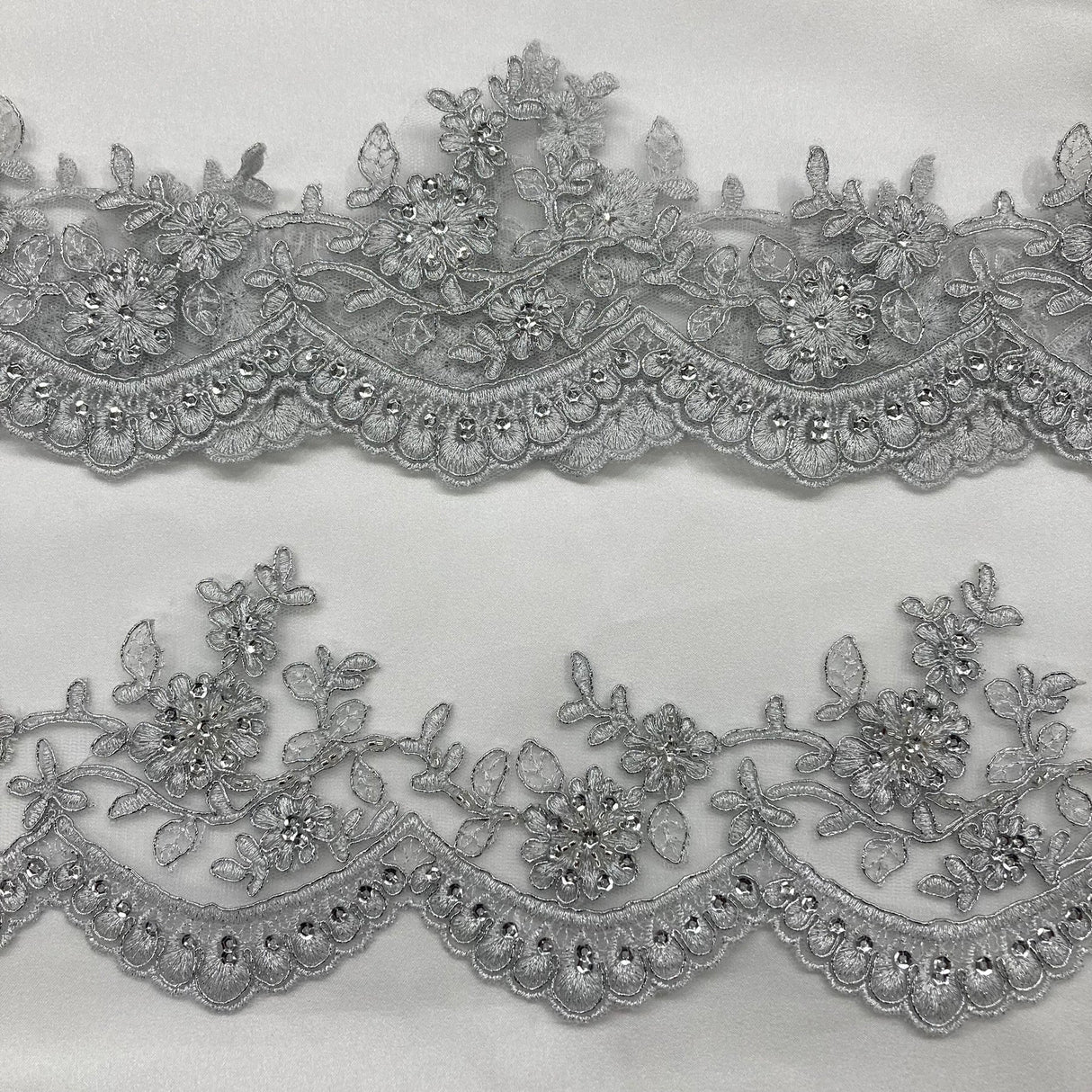 1 Yard Beaded & Corded Floral Lace Trimming 100% Polyester Net Mesh 4″ Wide