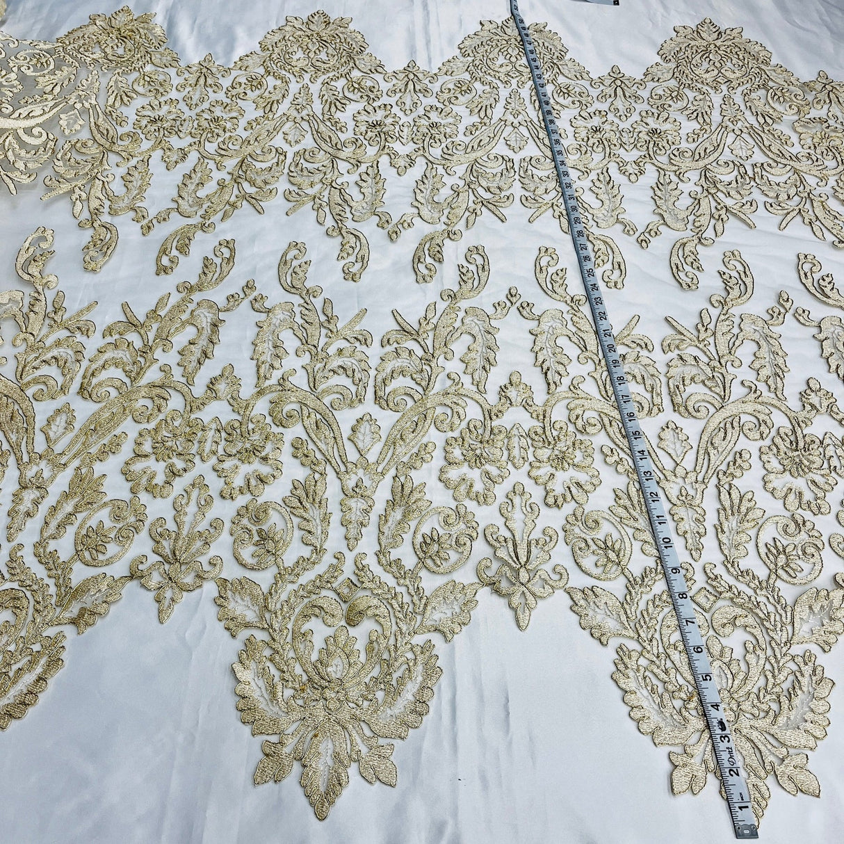 1 Yard White Corded Bridal Lace Fabric Embroidered on Polyester Net Mesh 52 inch Width