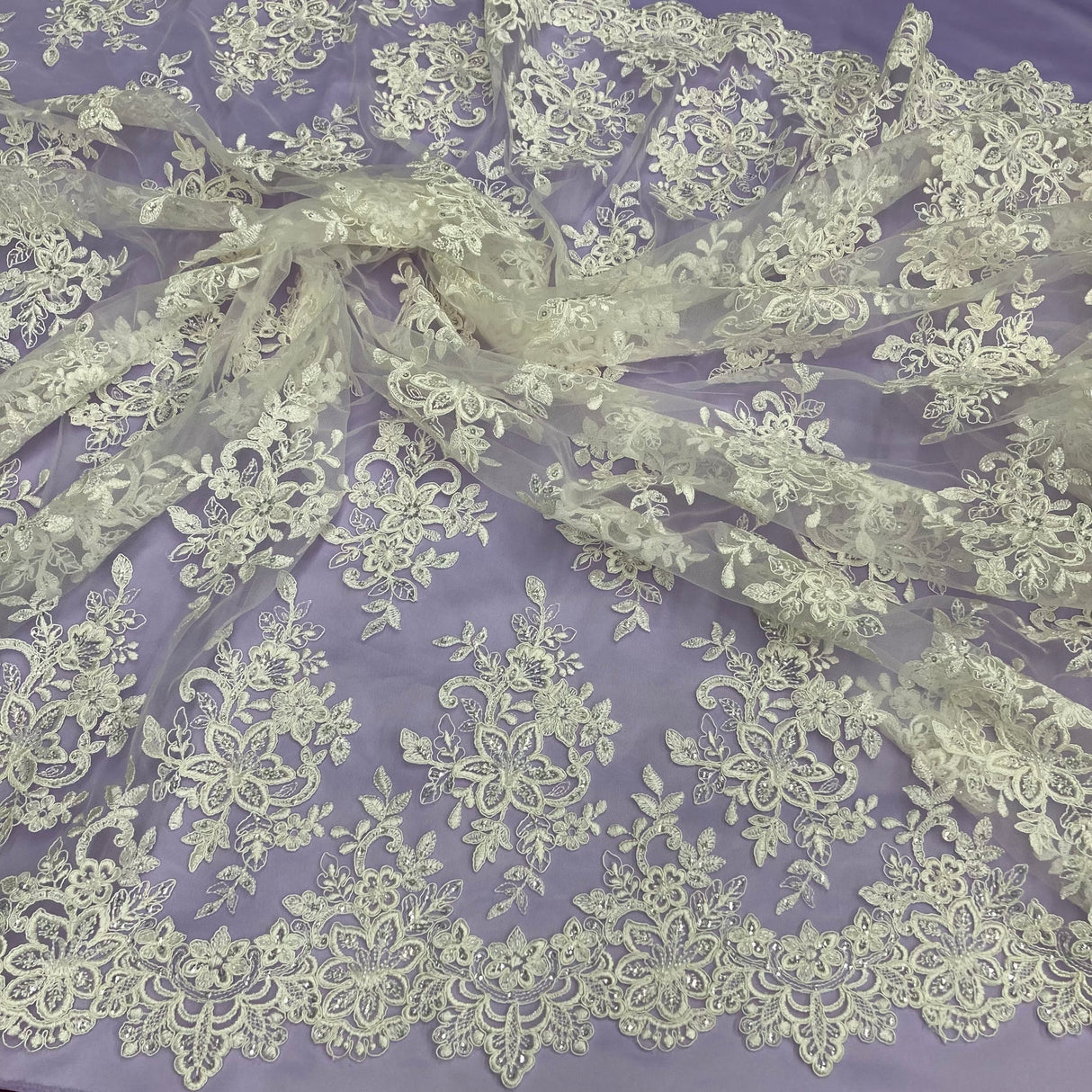 1 Yard Gold Beaded Corded Bridal Lace Fabric Embroidered on Polyester Net Mesh 54 inch Width