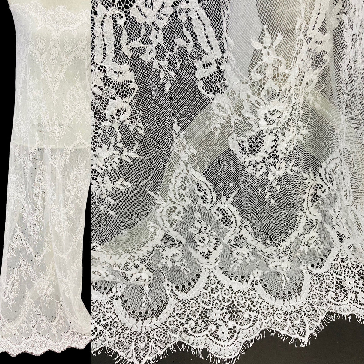 3 Yards Chantilly Embroidered Lace with Eyelash Scallop 52″ Wide Romantic Polyester Fabric for Dresses & Gowns