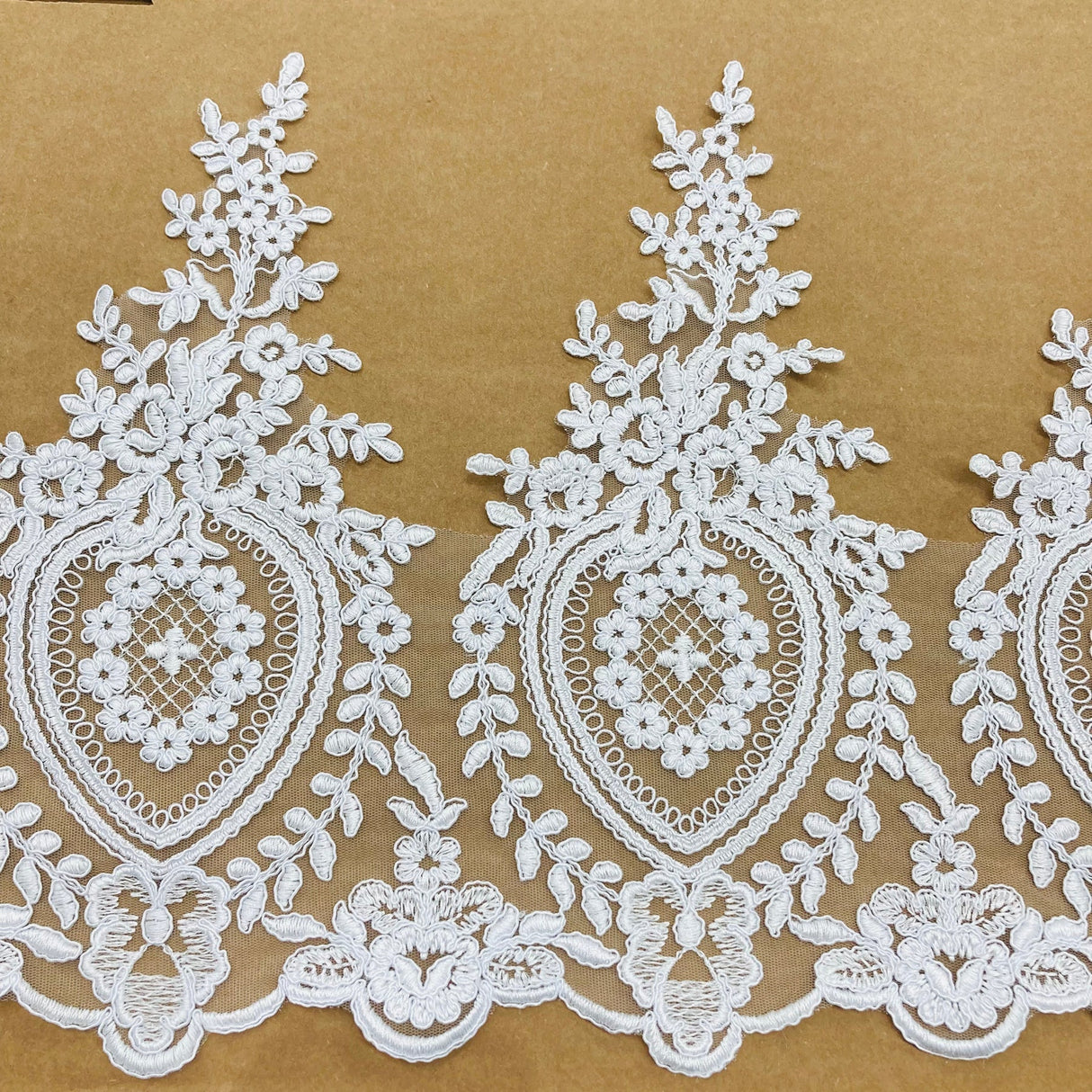 1 Yard Corded Lace Trimming Embroidered on 100% Polyester Net Mesh 13″ Wide