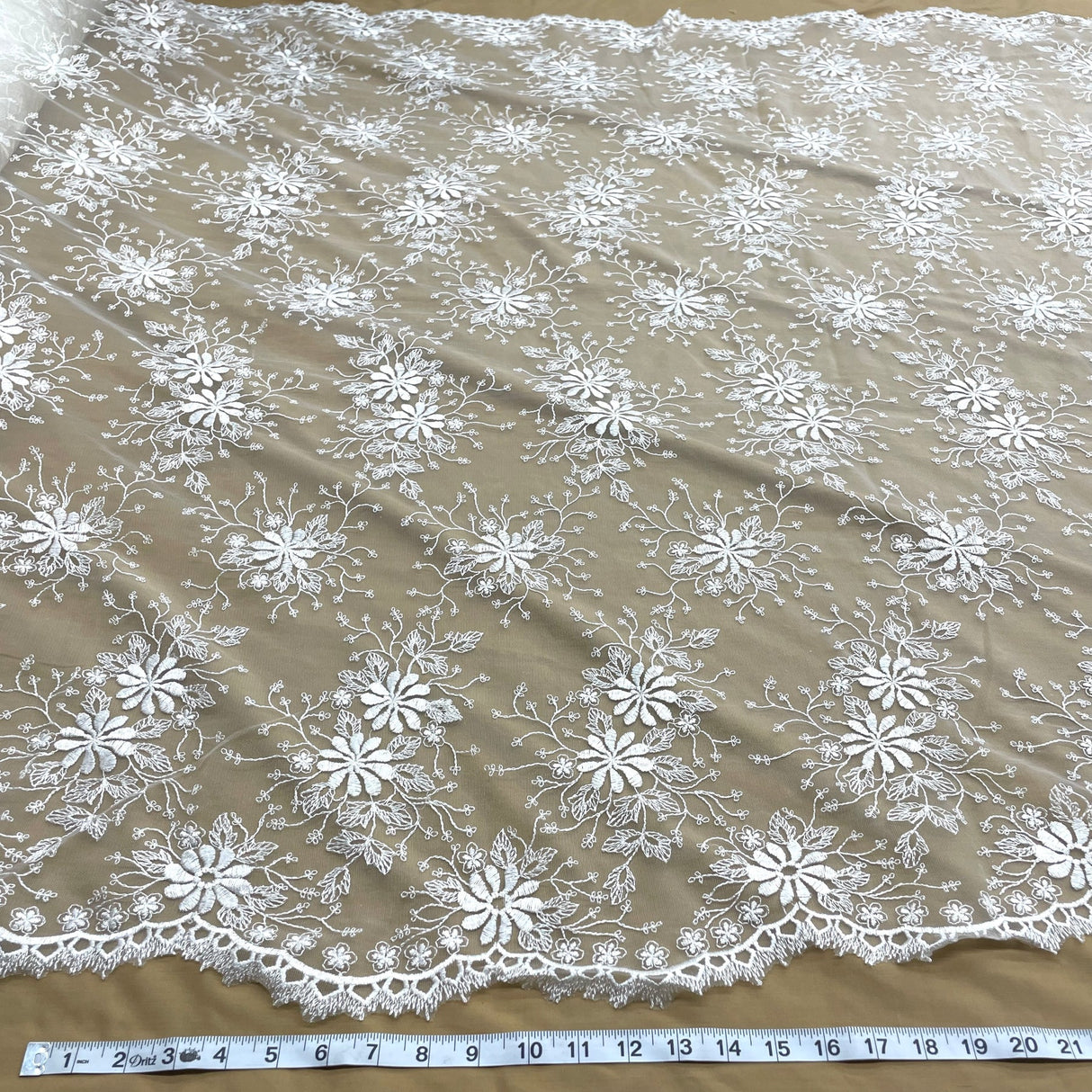 1 Yard Ivory Floral Lace Fabric Embroidered Polyester Net Mesh 52 Inch Width