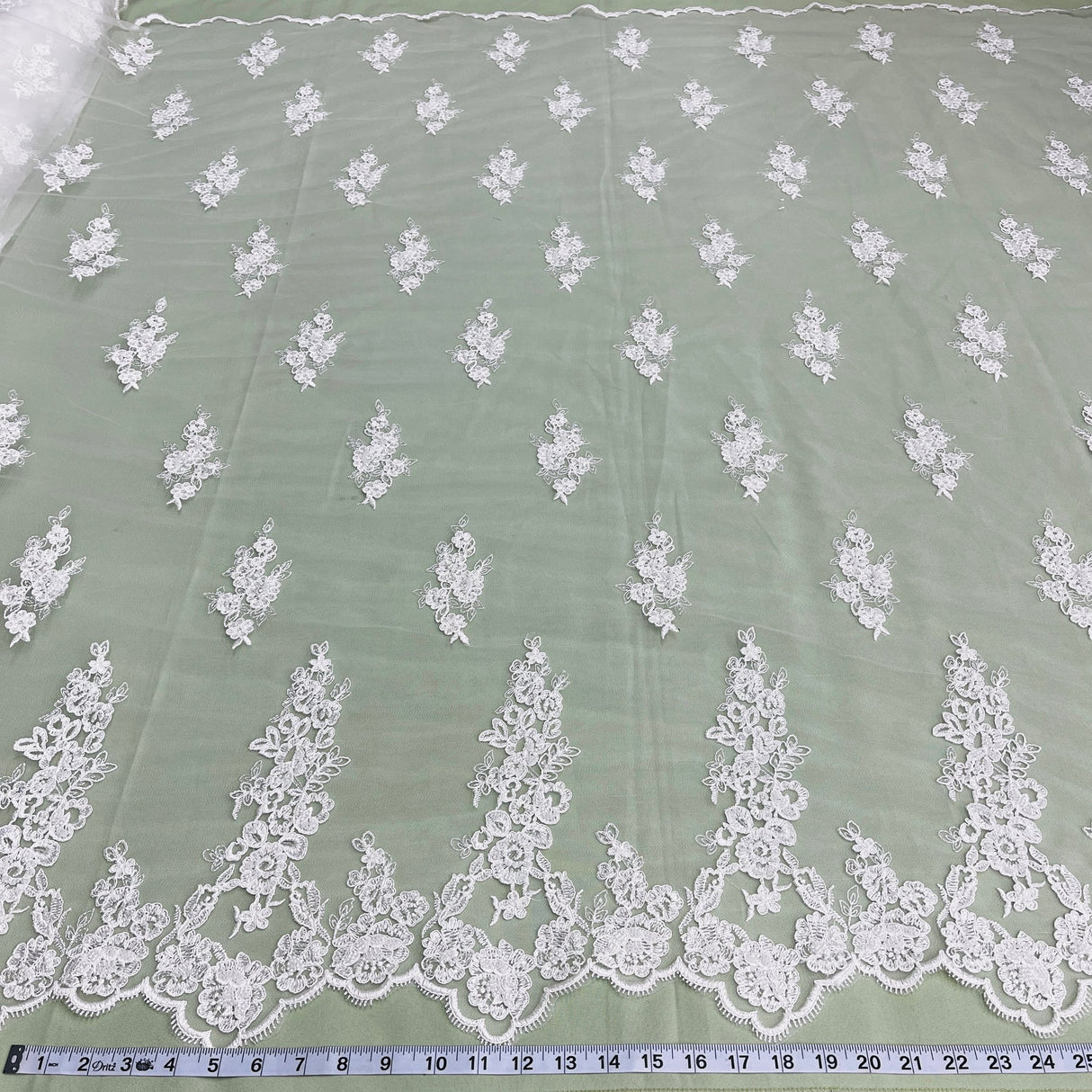 1 Yard Luxurious Beaded and Corded Bridal Lace Fabric for Wedding Dresses 54" Width