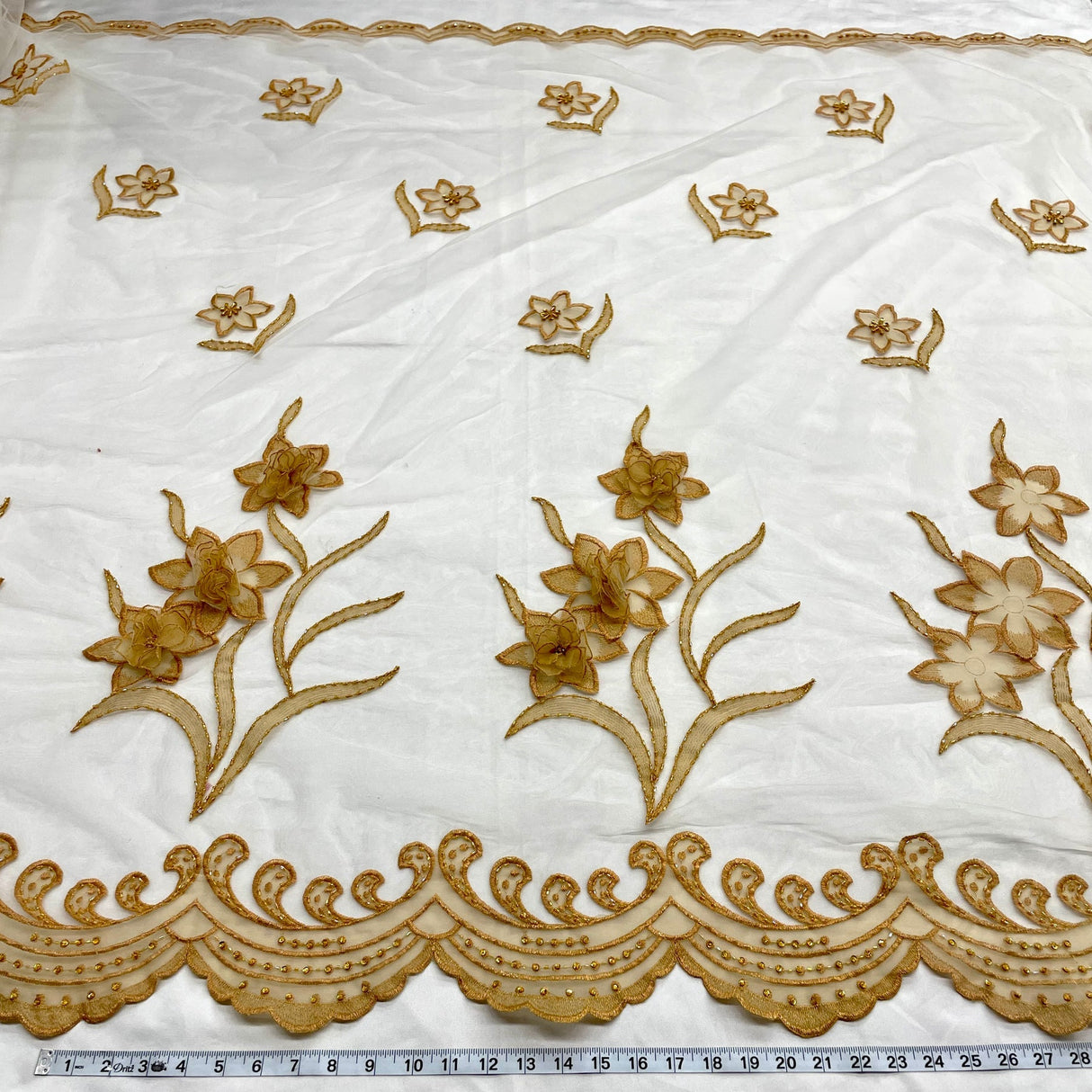 1 Yard Beaded 3D Floral Lace Fabric Embroidered Couture Mesh Gown 52" Width