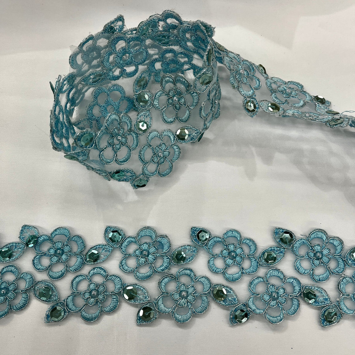 1 Yard Beaded & Corded Lace Trim 2.5" Wide Embroidered on 100% Polyester Organza