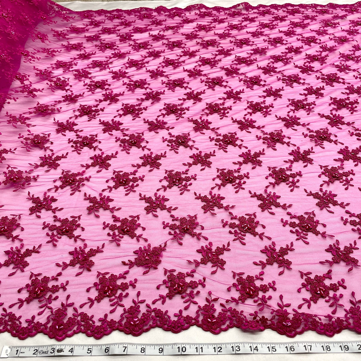 1 Yard Black Beaded & Corded Bridal Lace Fabric Embroidered on Polyester Net Mesh 52 Inch Width