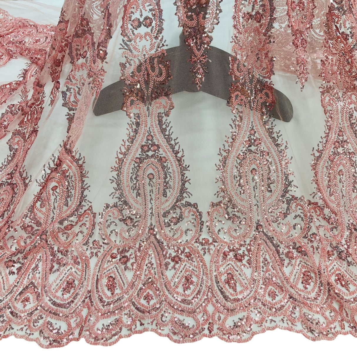 1 Yard Beaded Embroidered Lace Fabric on Polyester Mesh, 51" Wide,