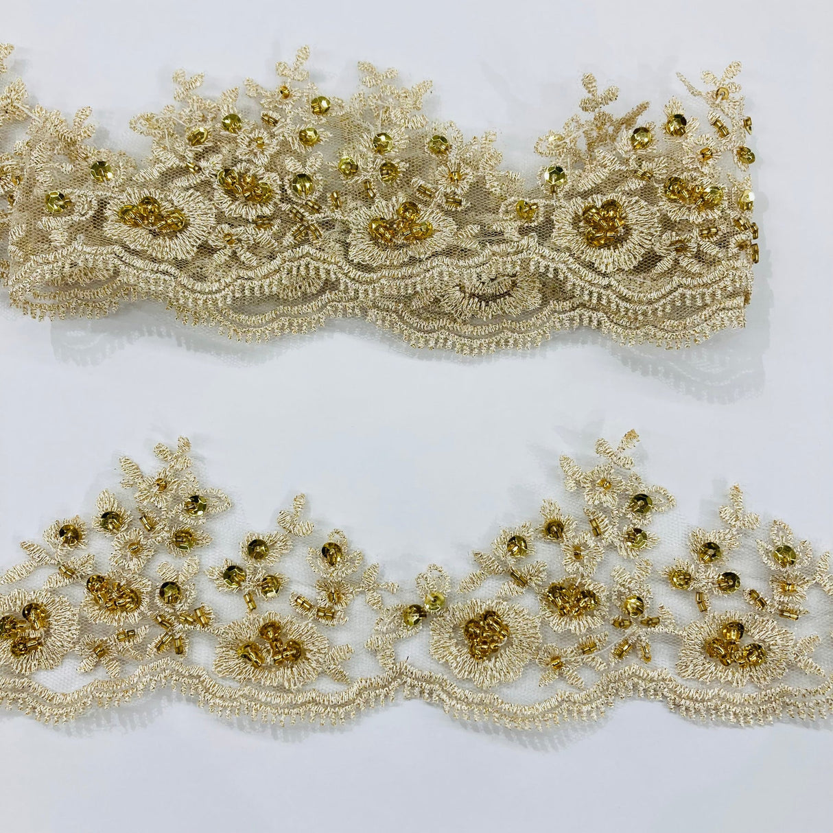 1 Yard Stunning Beaded Lace Trimming Embroidered on Durable Polyester Net Mesh for Dresses 3 Inch Width