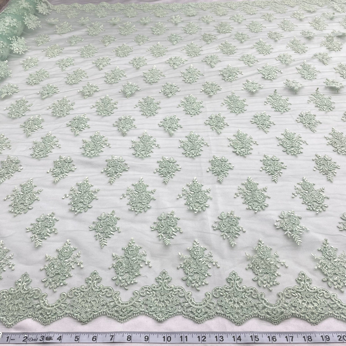 1 Yard Turquoise Corded Bridal Lace Fabric Embroidered Polyester Net Mesh 52 Inch Width