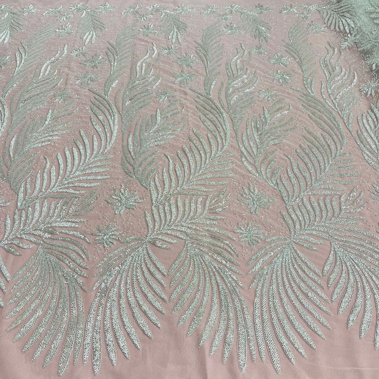 1 Yard Decorative Beaded & Corded Lace for Bridal and Formalwear 56" Wide Polyester Mesh