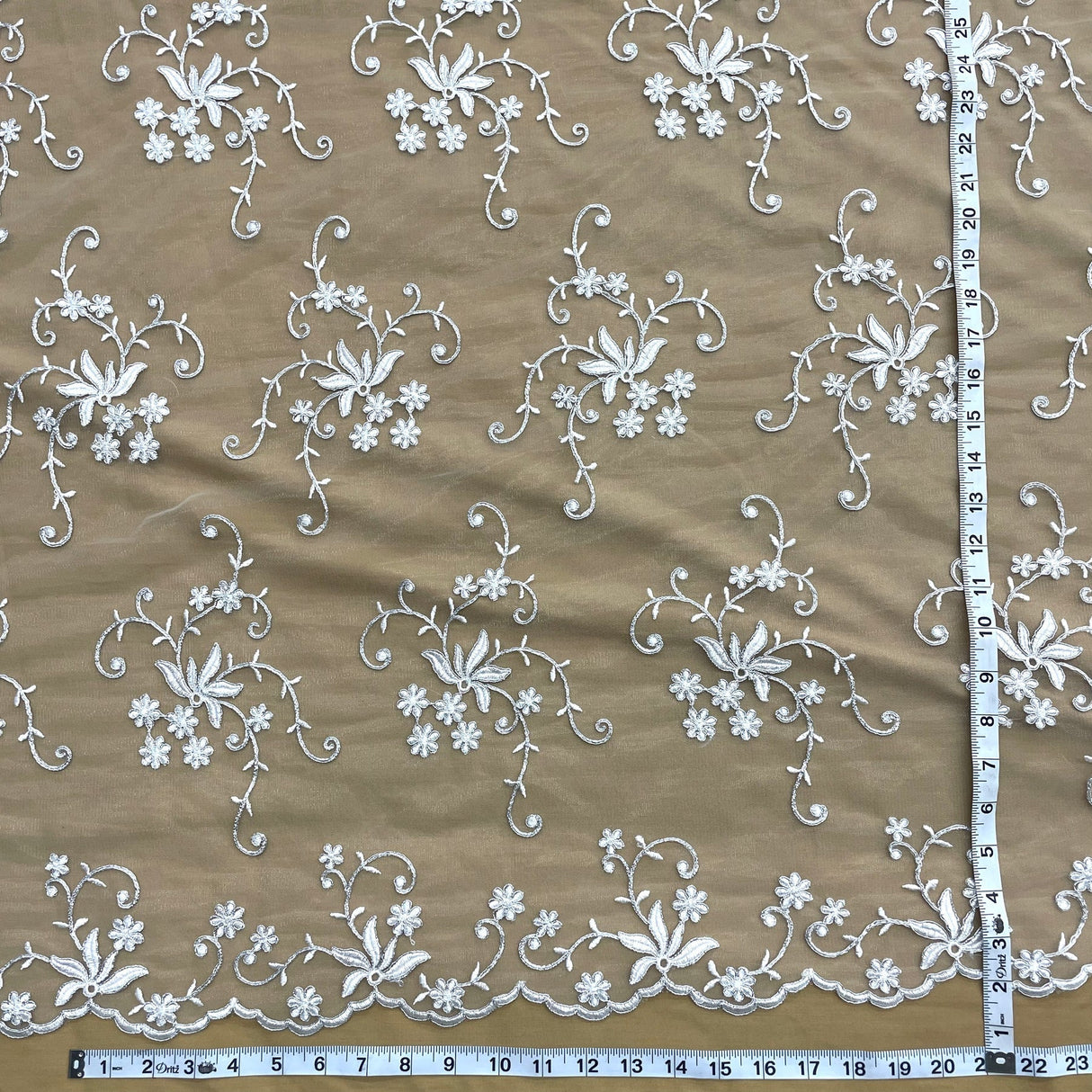 1 Yard Corded Bridal Lace Fabric Embroidered Elegant Net Mesh Wedding Dress 54" Width