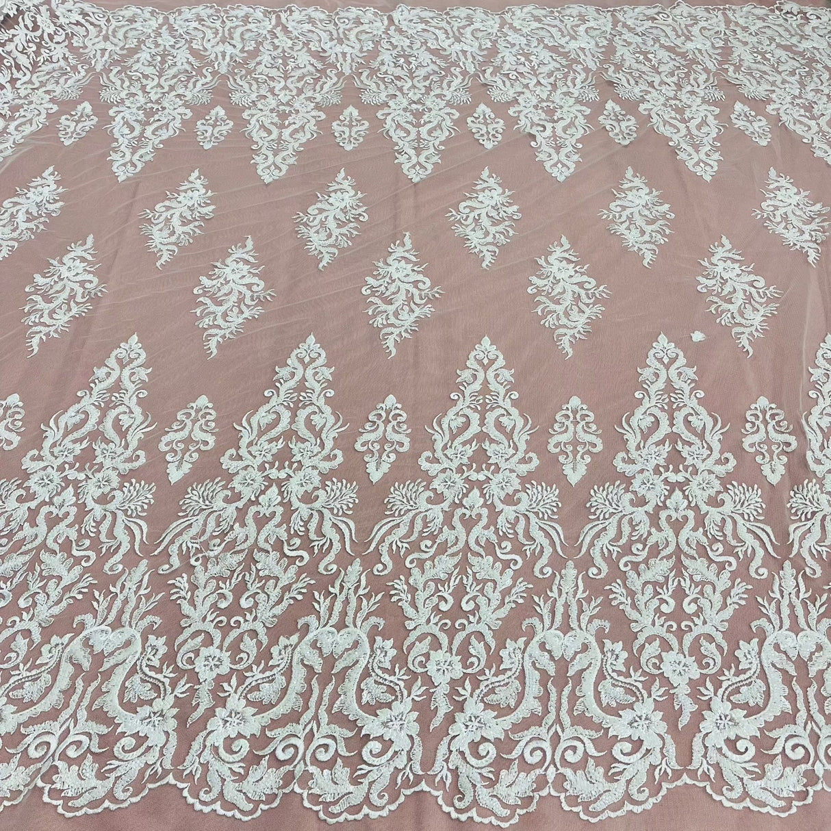 1 Yard Luxurious Beaded & Sequined Lace Fabric Embroidered on Polyester Net Mesh Perfect for Bridal & Evening Couture 52" Wide