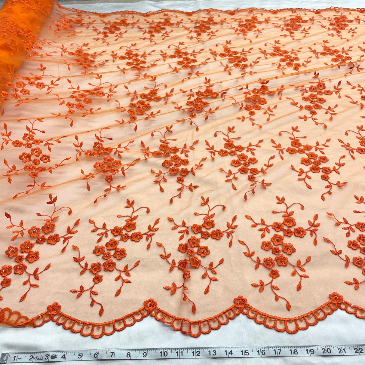 1 Yard Elegant Light Blue Beaded Lace, Embroidered Mesh Fabric for Dresses & Costumes, 52 Inches Wide