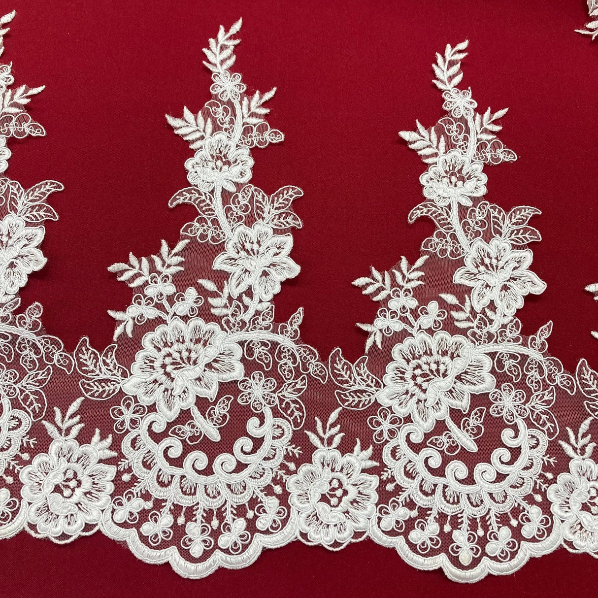 1 Yard Corded Lace Trimming Embroidered on 100% Polyester Net Mesh 15″ Wide