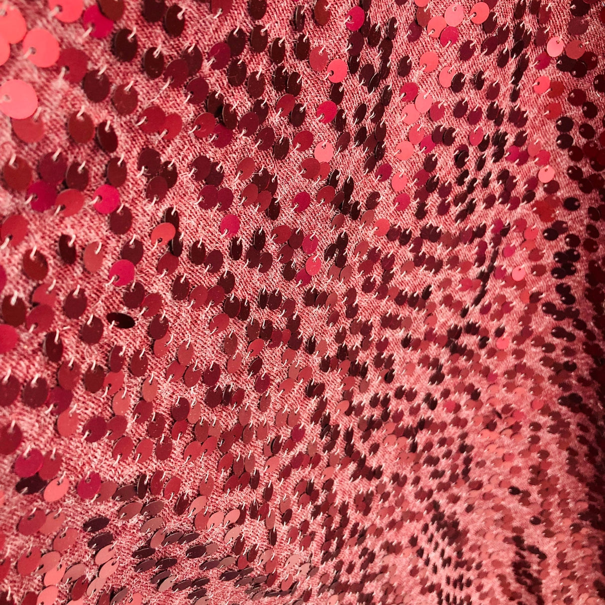 1 Yard Wine Sequined Fabric Embroidered on Stretch Polyester Jersey Net Mesh 60 Inch Width