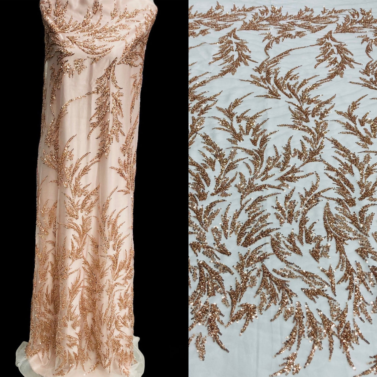 1 Yard Beaded Lace Fabric, 54" Wide Embroidered Polyester Net Mesh with Sequins & Pearls for Bridal, Evening & Quinceañera Dresses