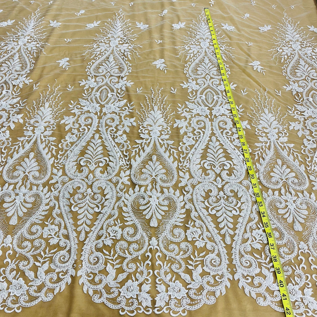 1 Yard Beaded Lace Fabric Embroidered on Polyester Net Mesh 54" Wide, Elegant Bridal & Dressmaking Fabric