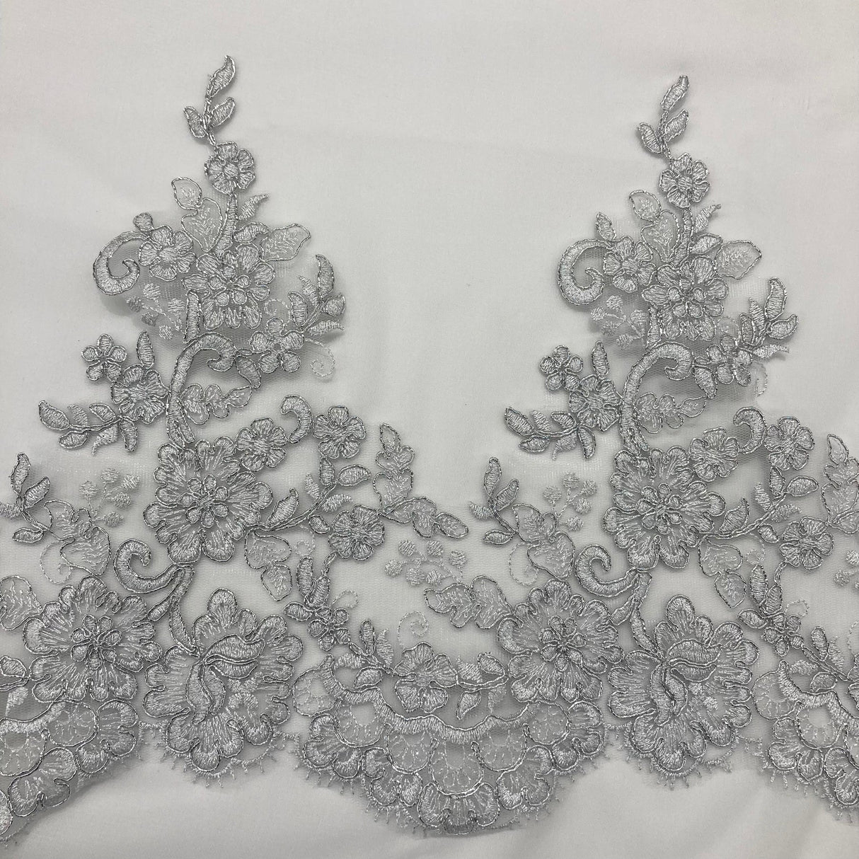 1 Yard Corded Embroidered Floral Lace Trim 11" Wide 100% Polyester Net Mesh for Bridal & Special Occasion