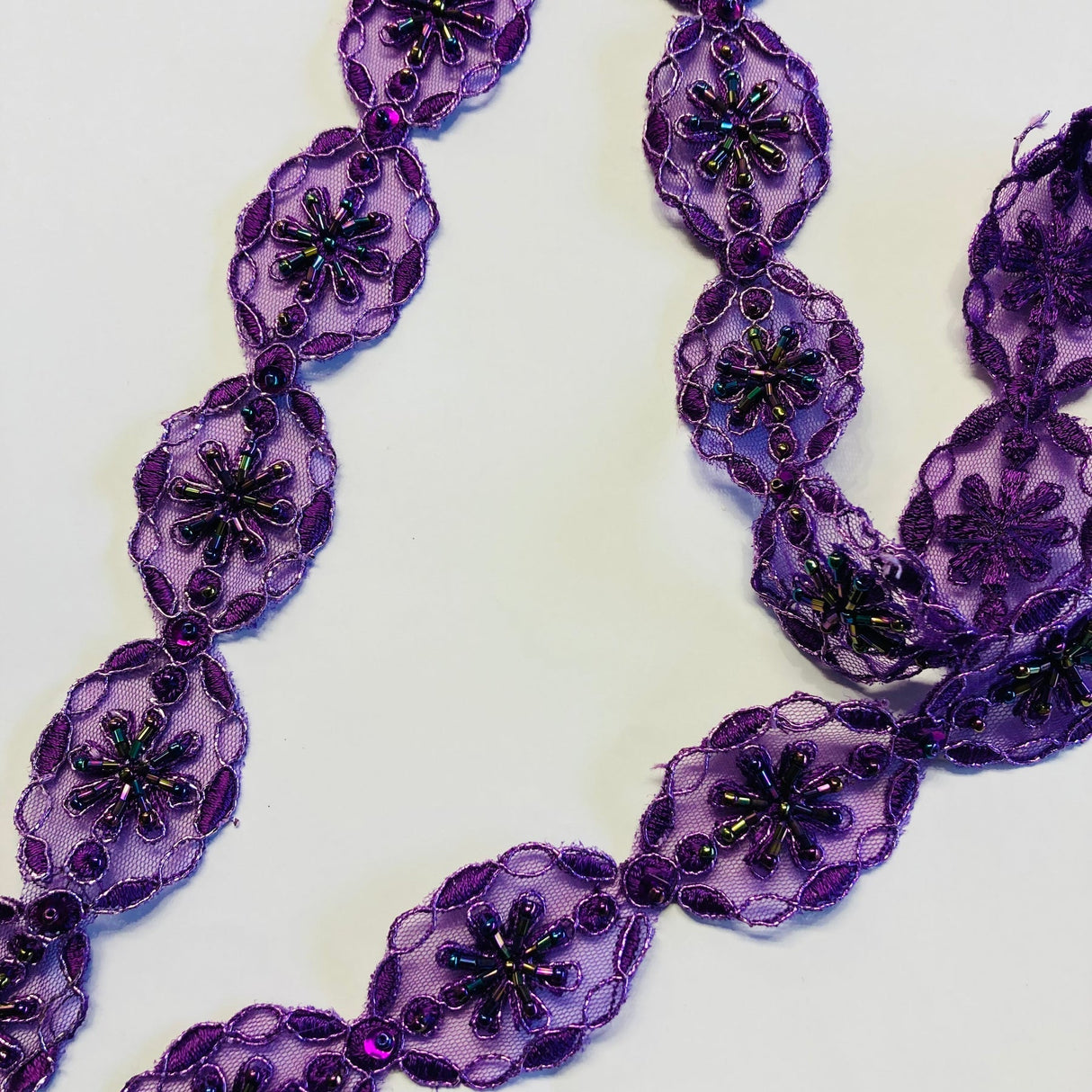 1 Yard Luxury Beaded and Corded Lace Trimming Embroidered on Polyester Net Mesh for Dresses 1.5 Inch Width