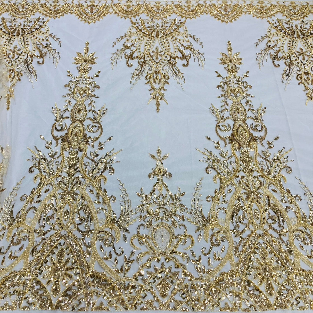 1 Yard Luxurious Beaded Lace Fabric Embroidered on Polyester Net Mesh 52" Wide Elegant Formalwear Material