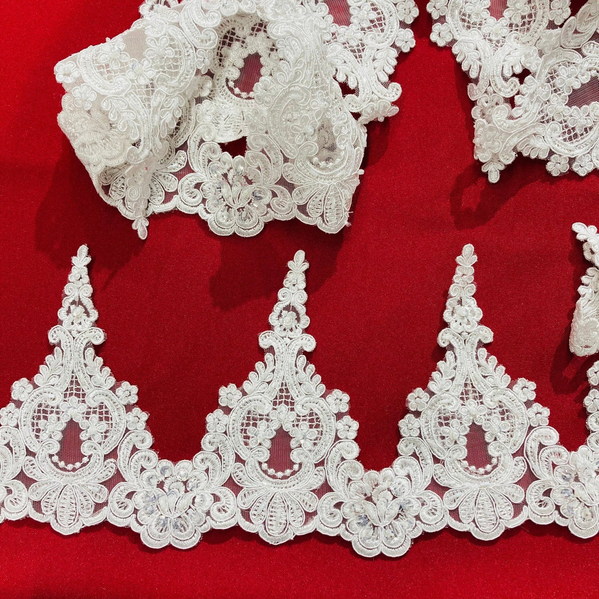 1 Yard Beaded & Corded Lace Trim Embroidery on Mesh 6" Wide Elegant Dress Accent