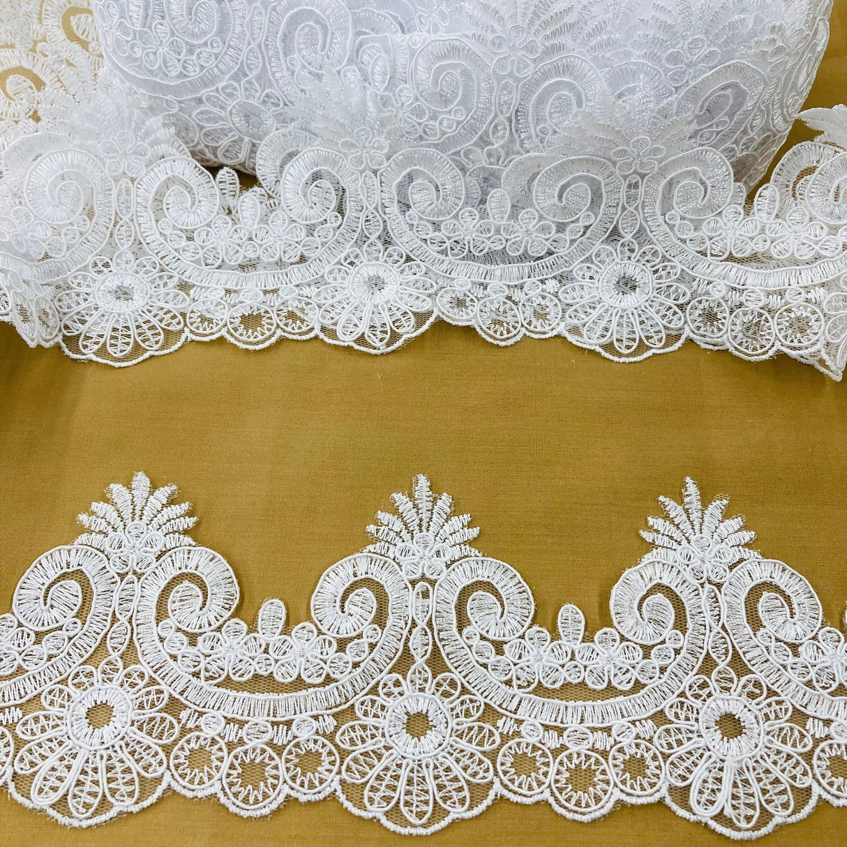1 Yard Premium Corded Lace Trimming Embroidered Polyester Net Mesh for Gowns 4 Inch Width