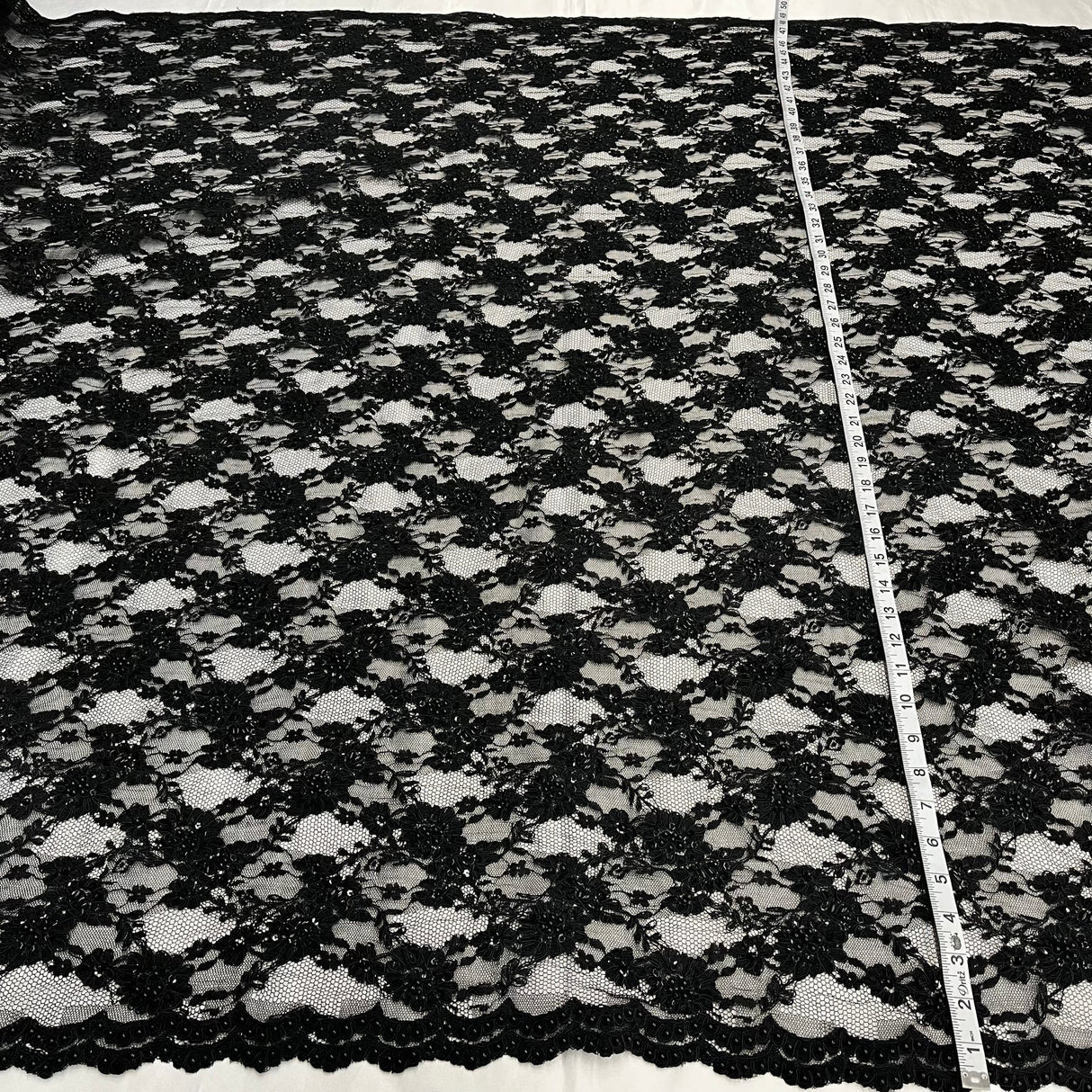 1 Yard Dramatic Red Beaded Corded Lace Fabric Embroidered on Net Mesh 56 inch Width