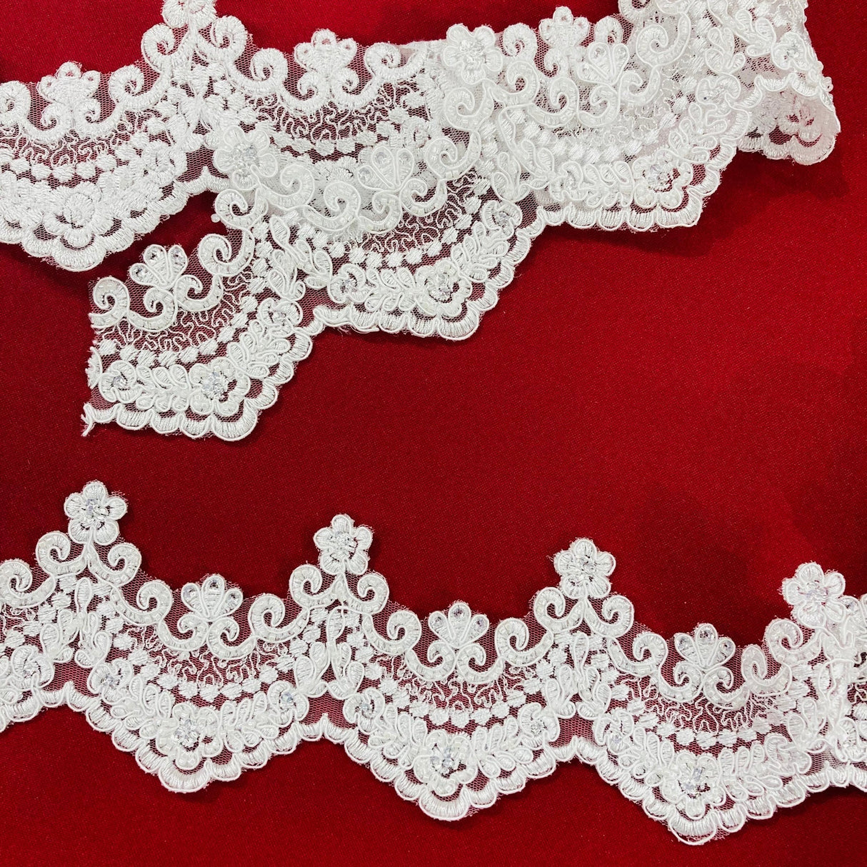1 Yard Beaded & Corded Embroidered Lace Trim 3.5" Wide 100% Polyester Net Mesh for Wedding & Special Occasion