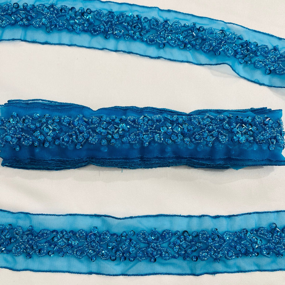 1 Yard Beaded Lace Trimming Embroidered on 100% Polyester Organza 2" Wide for Wedding & Evening Wear