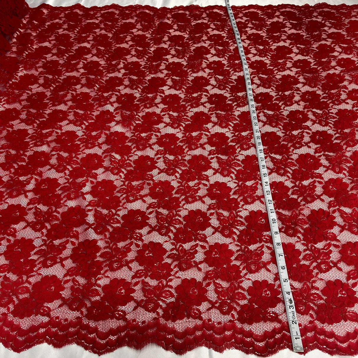 1 Yard Luxurious Corded Bridal Lace Fabric Embroidered on Polyester Net Mesh 49" Width