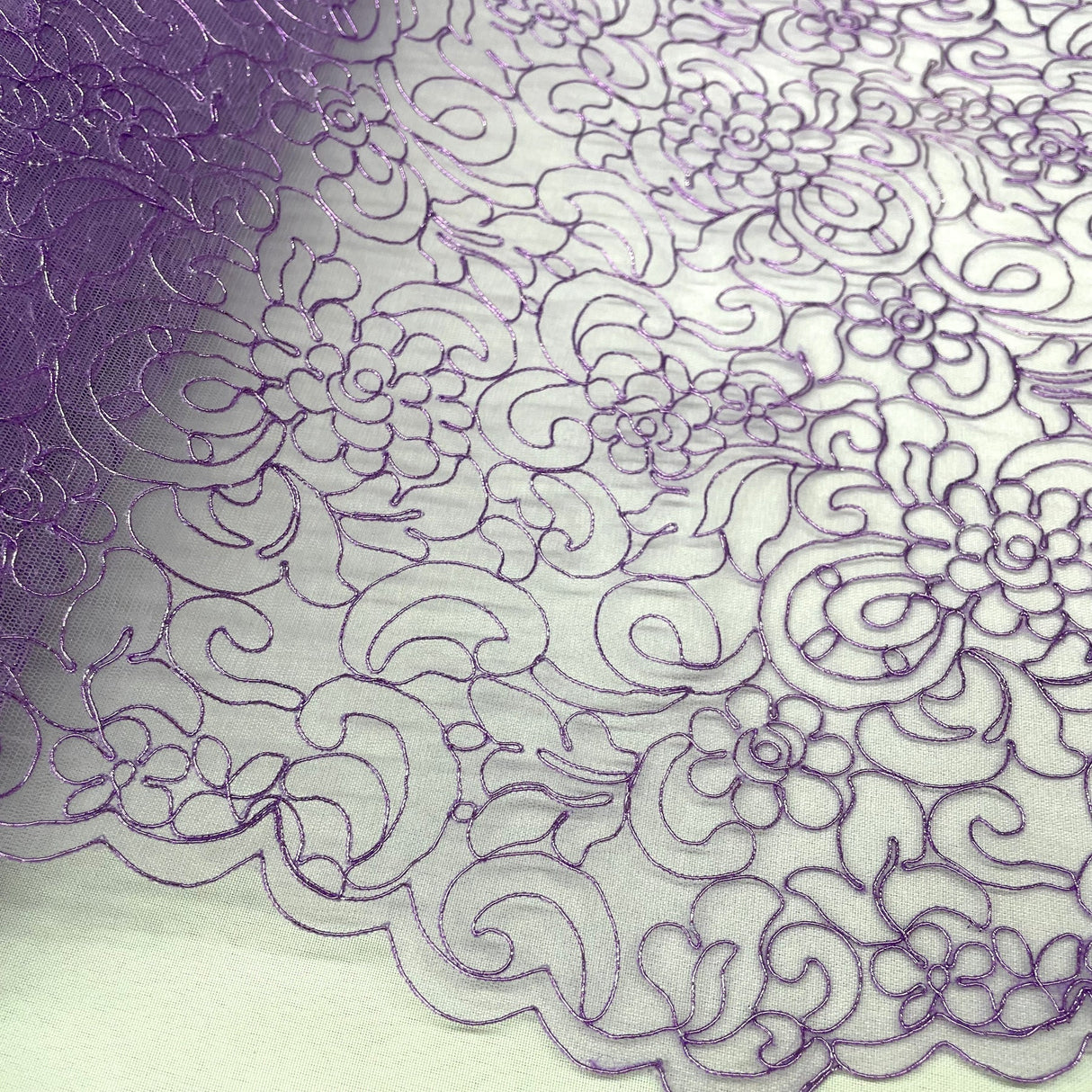 1 Yard Sky Blue Corded Bridal Lace Fabric Embroidered Polyester Net Mesh 53 Inch Width