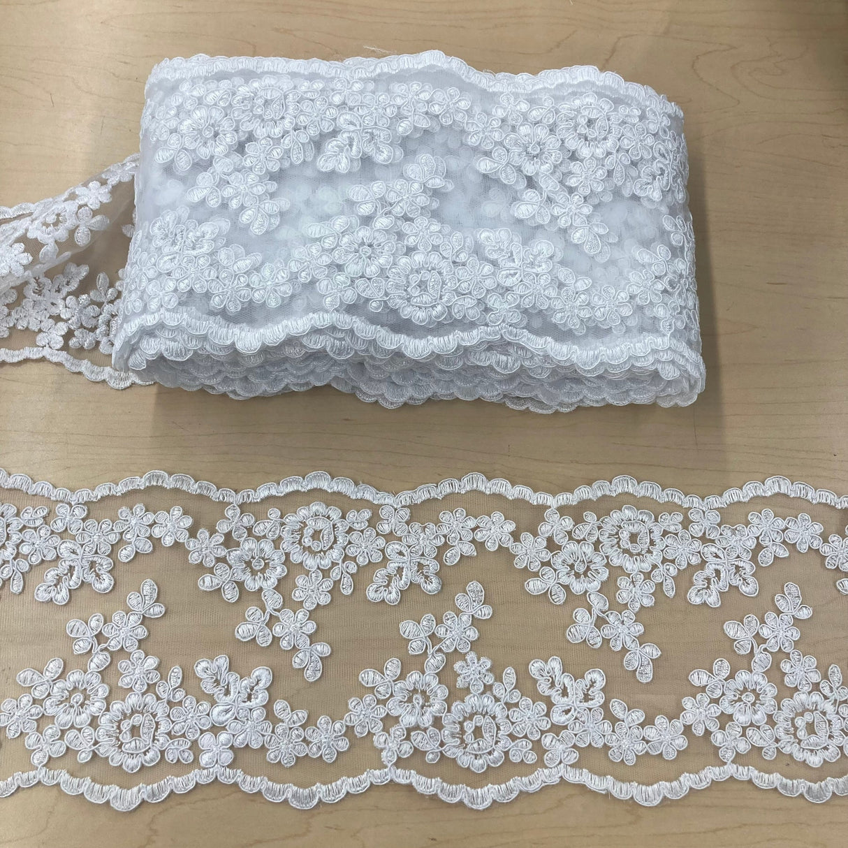 1 Yard Corded Double Sided Lace Trimming Embroidered on 100% Polyester Net Mesh 6″ Wide