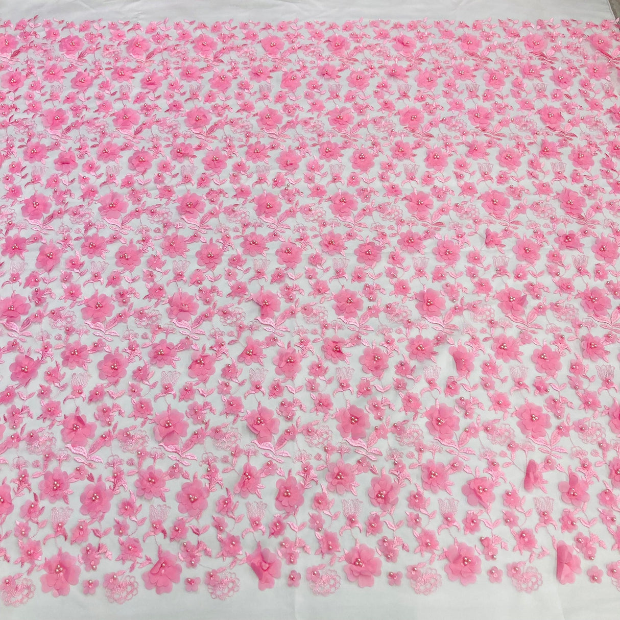 1 Yard Beaded 3D Floral Lace Fabric Embroidered Couture Mesh Dress 49" Width