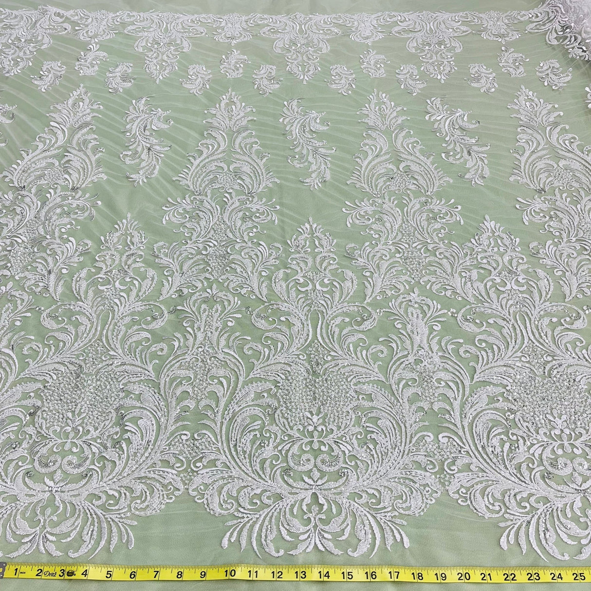 1 Yard Beaded Lace Fabric Embroidered on Polyester Net Mesh, 60" Wide Bridal & Evening Fabric