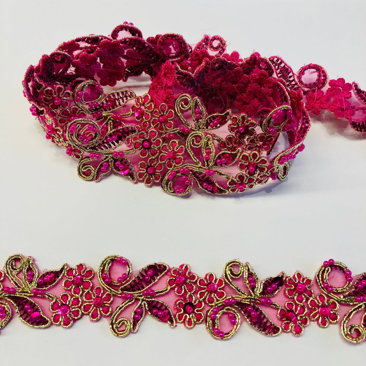 1 Yard Exquisite Beaded & Corded Lace Trimming Embroidered on 100% Polyester Organza for Bridal and Evening Dresses 1.5 Inch Width