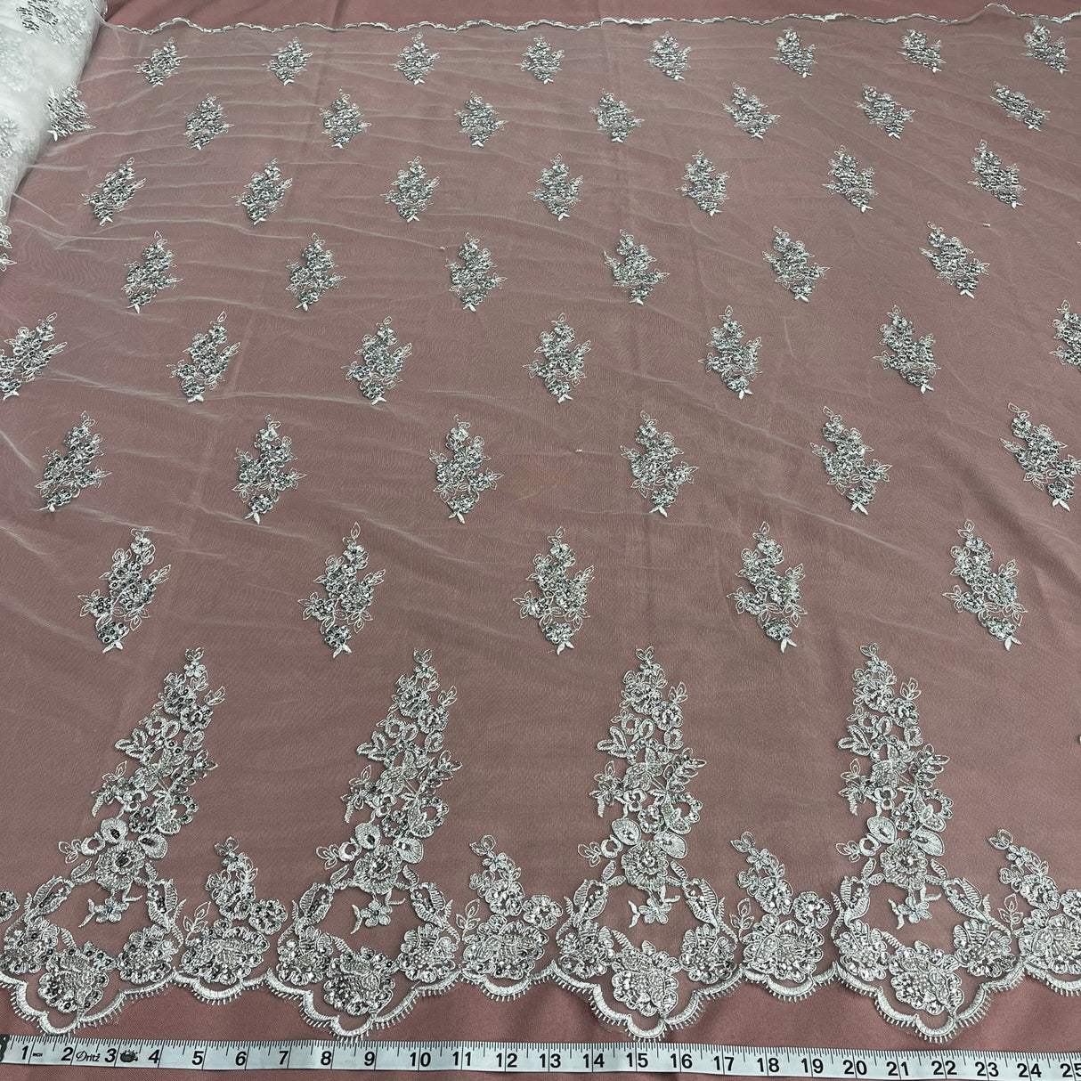 1 Yard Luxurious Beaded and Corded Bridal Lace Fabric for Wedding Dresses 54" Width
