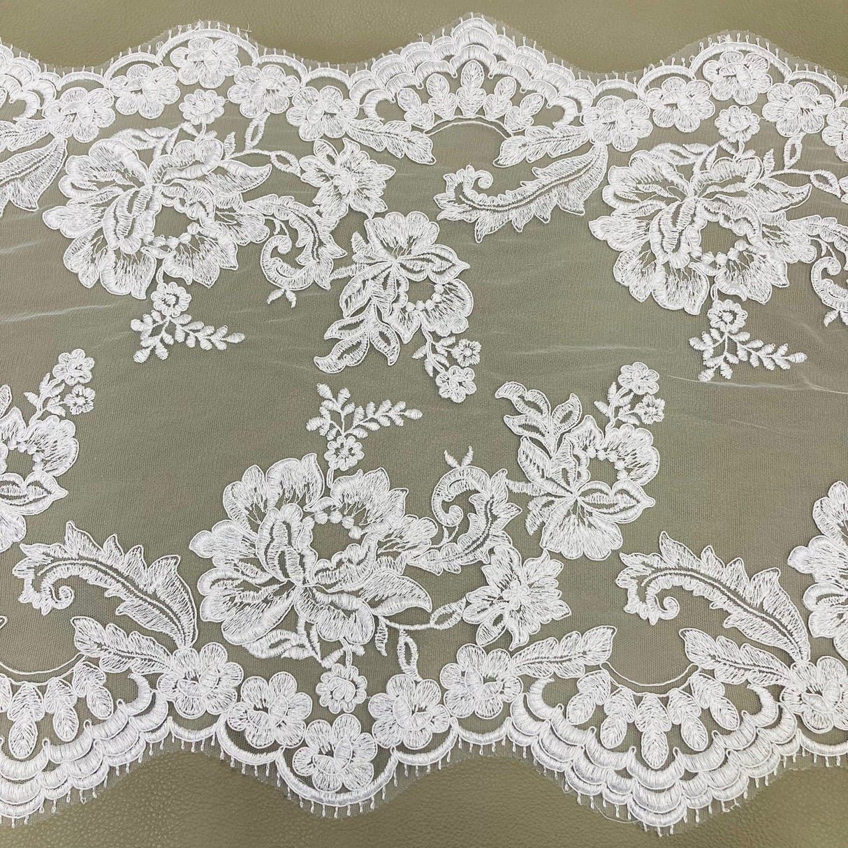 1 Yard Double Sided Floral Lace Trimming Corded 100% Polyester Net Mesh 17.5" Wide