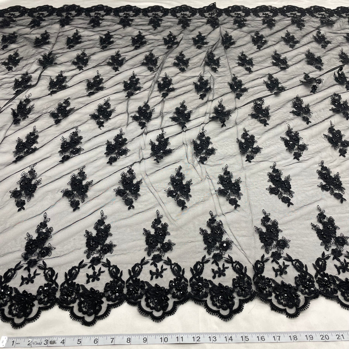 1 Yard Beaded Corded Lace Fabric Embroidered Elegant Mesh Bridal Gown 53" Width