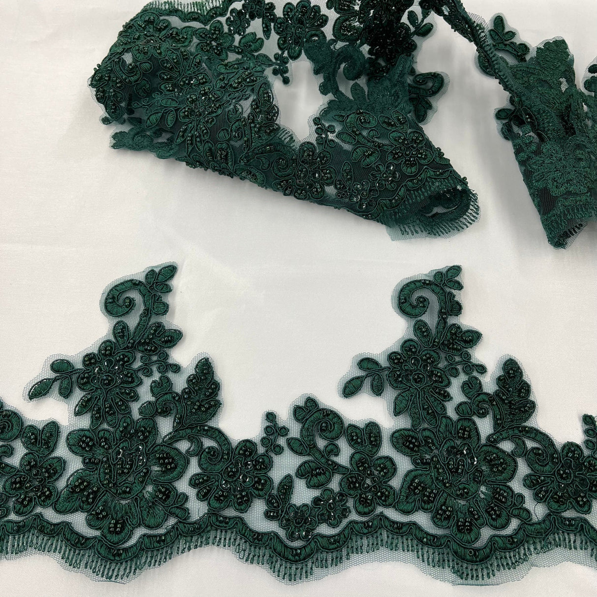 1 Yard 6" Wide Beaded & Corded Floral Lace Trimming Embroidered on 100% Polyester Net Mesh