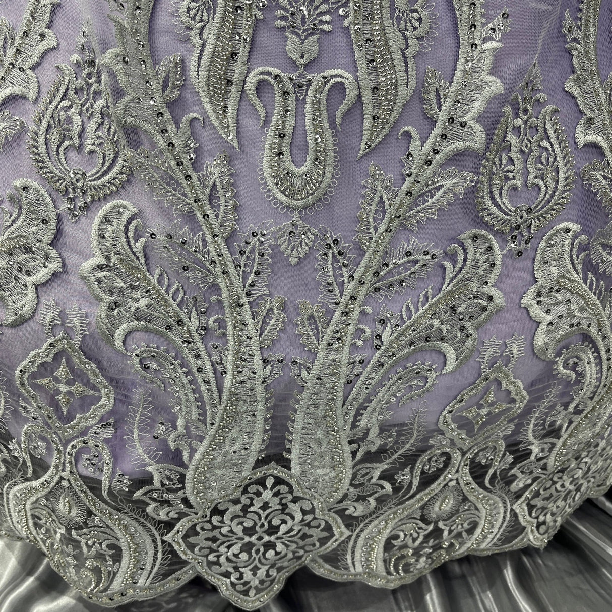 1 Yard Gold Beaded Lace Fabric Embroidered on Polyester Mesh, 50" Wide Decorative Fabrication
