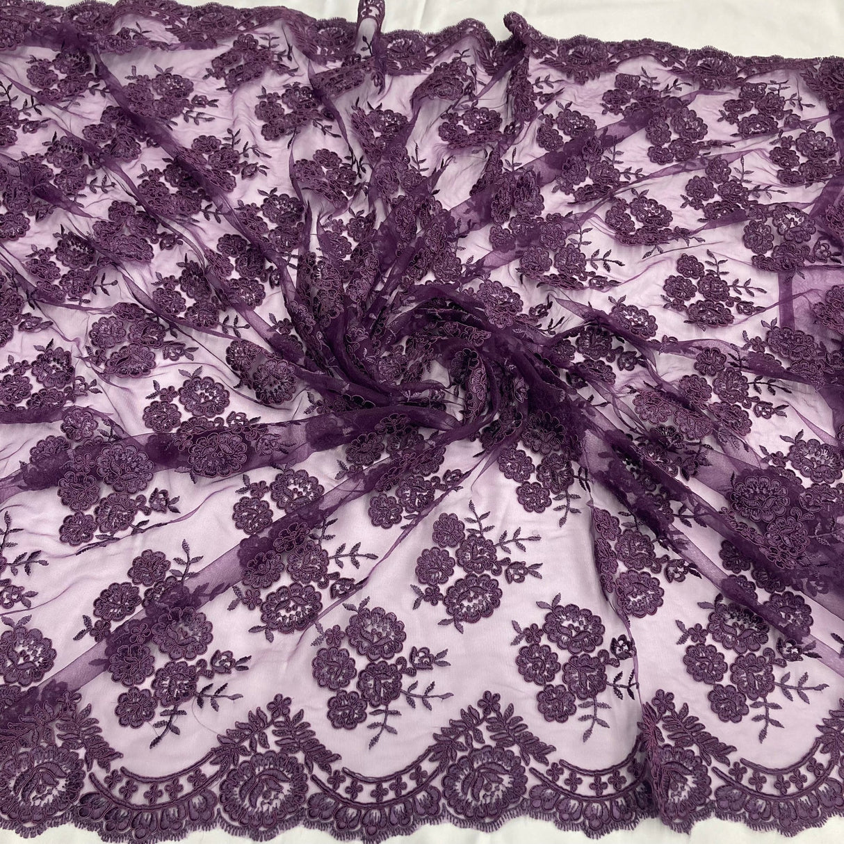 1 Yard Elegant Corded Lace Fabric Embroidered Bridal Mesh for Dresses 50" Width