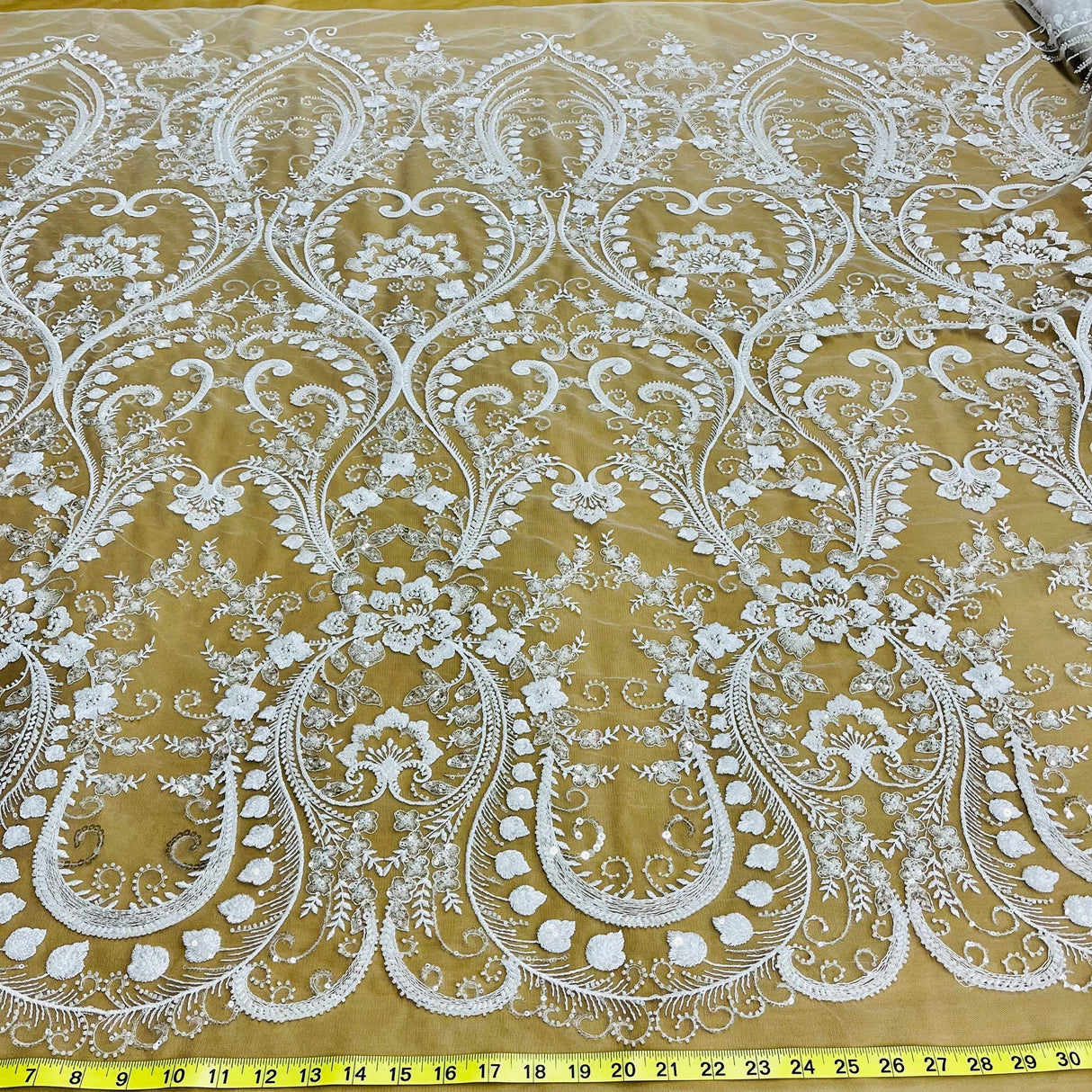 1 Yard Beaded Lace Fabric Embroidered on Polyester Net Mesh 51" Wide Bridal & Evening Fabric