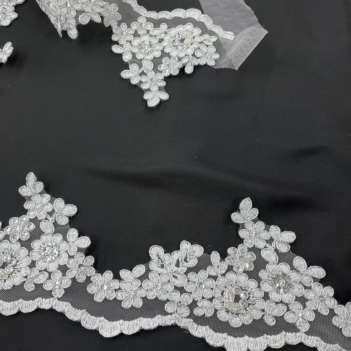 1 Yard Premium Beaded & Corded Lace Trimming on Polyester Net Mesh for Wedding Gowns