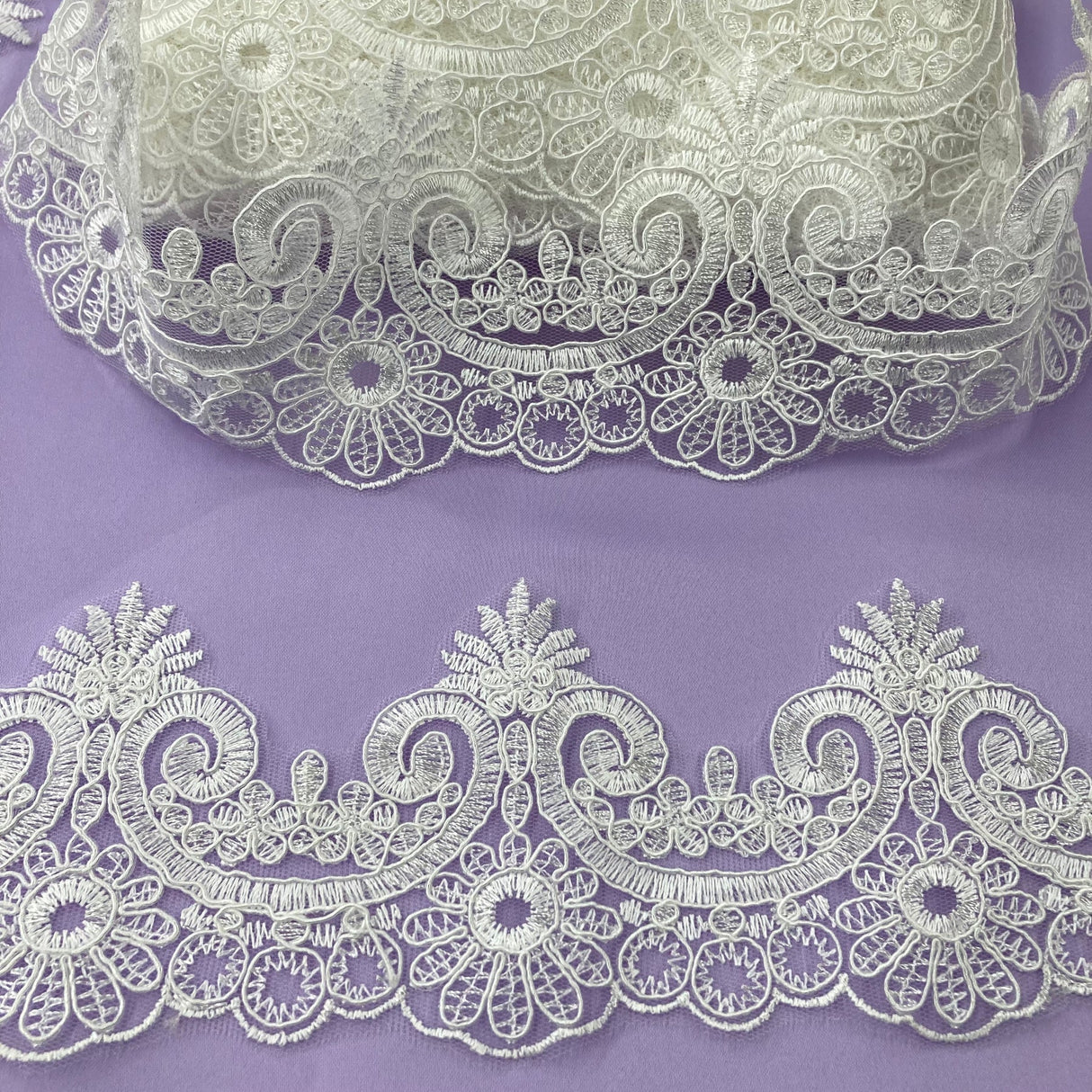 1 Yard Premium Corded Lace Trimming Embroidered Polyester Net Mesh for Gowns 4 Inch Width