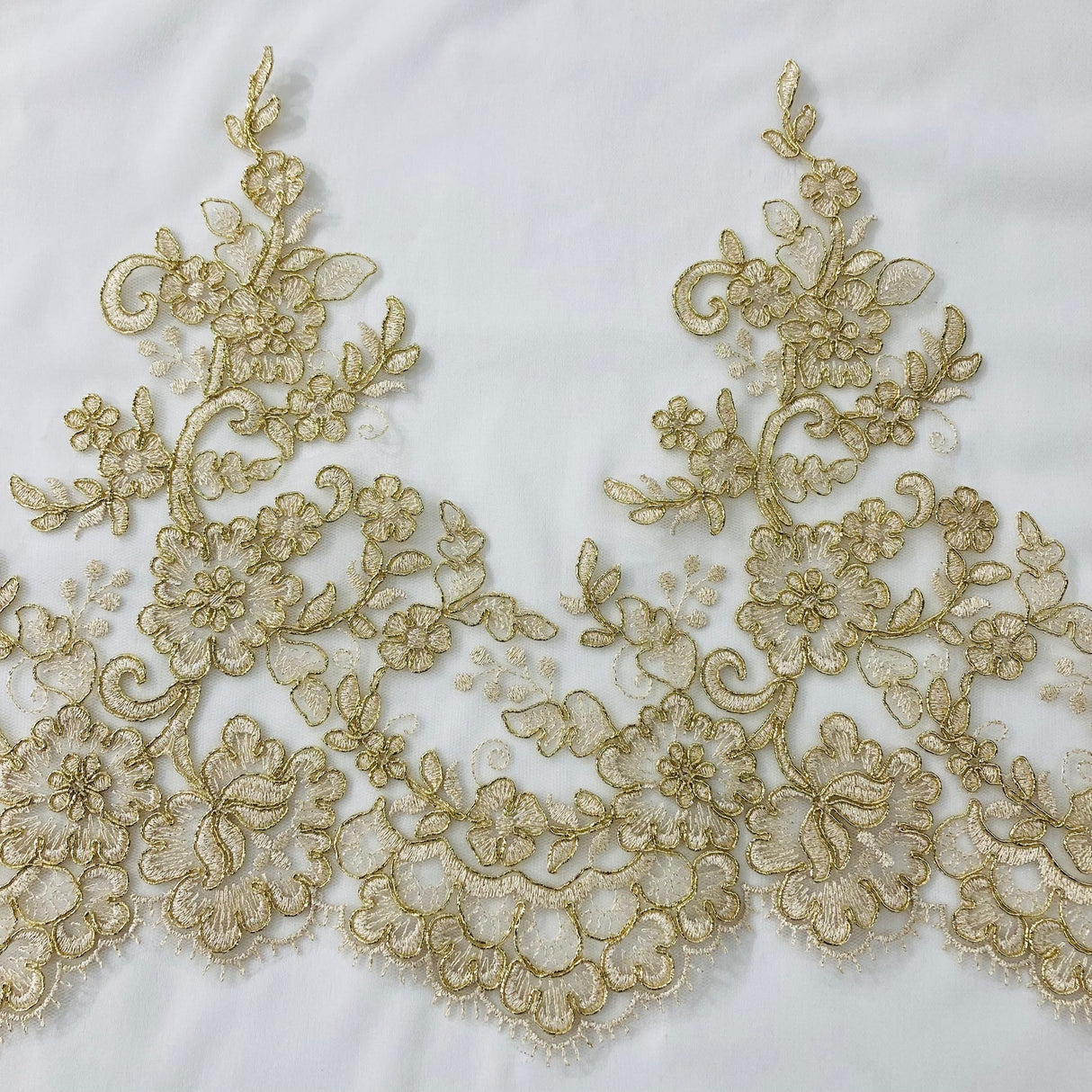 1 Yard Corded Embroidered Floral Lace Trim 11" Wide 100% Polyester Net Mesh for Bridal & Special Occasion