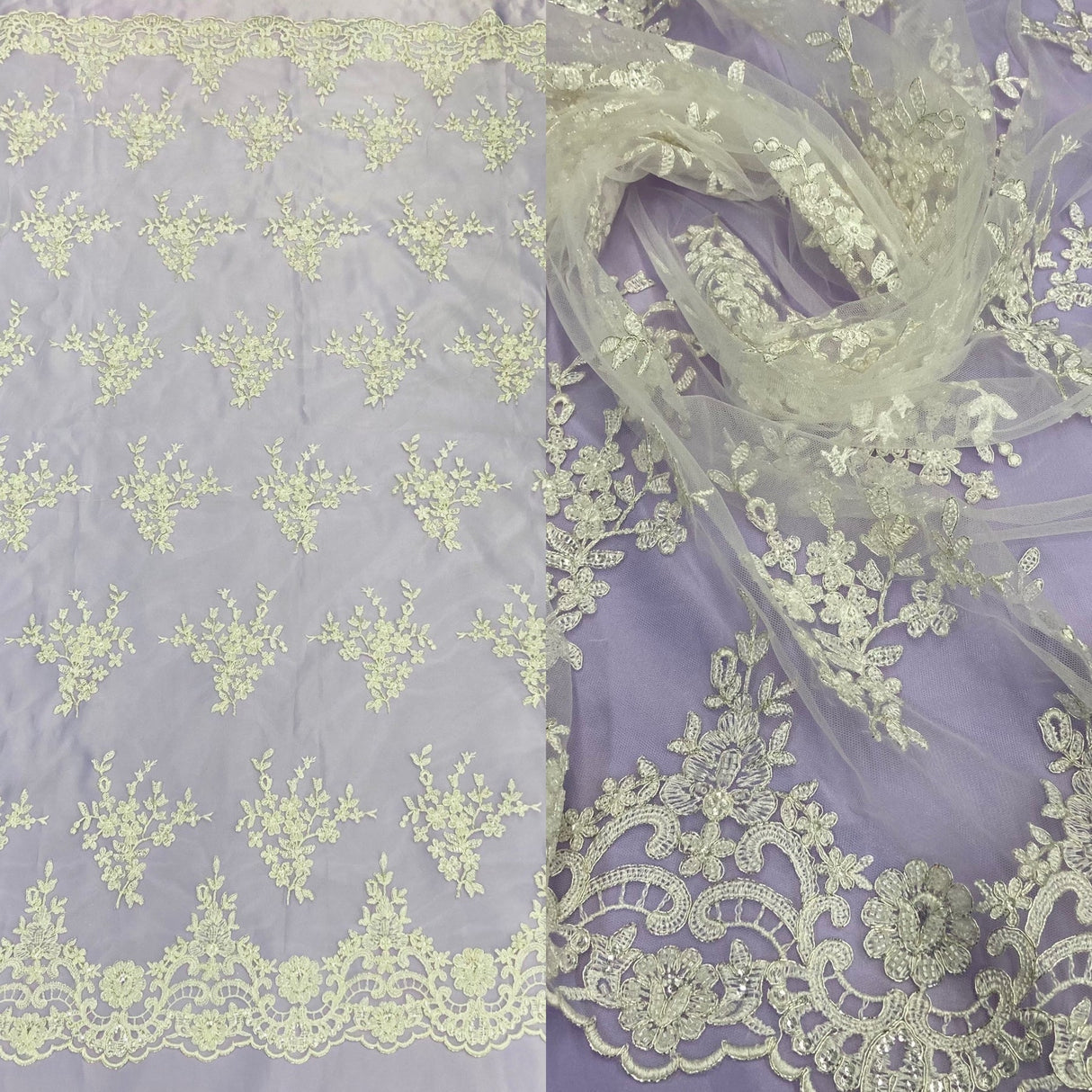 1 Yard Gold Beaded Corded Bridal Lace Fabric Embroidered on Polyester Net Mesh 56 inch Width