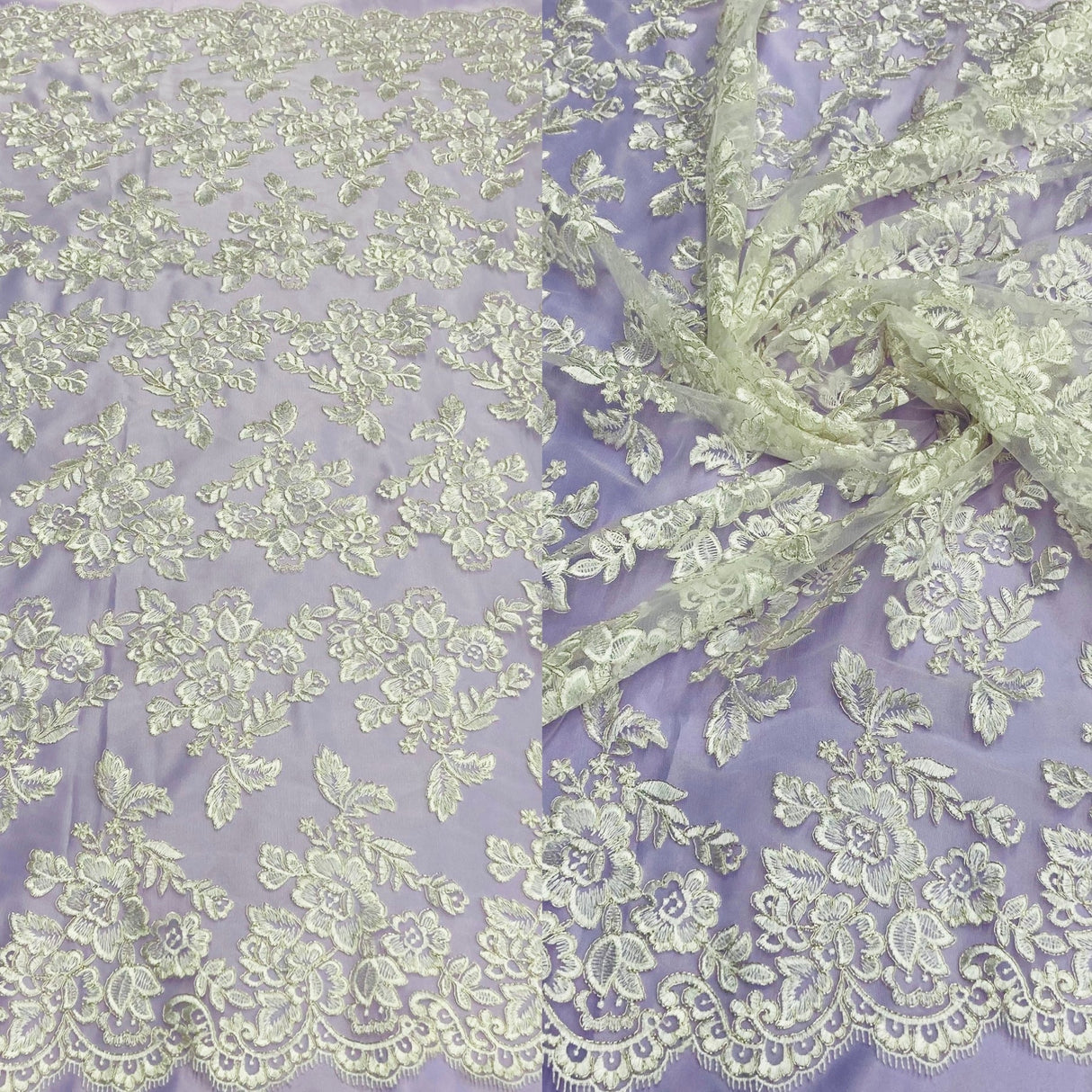 1 Yard Corded Bridal Lace Fabric Embroidered Elegant Mesh Dress 51" Width