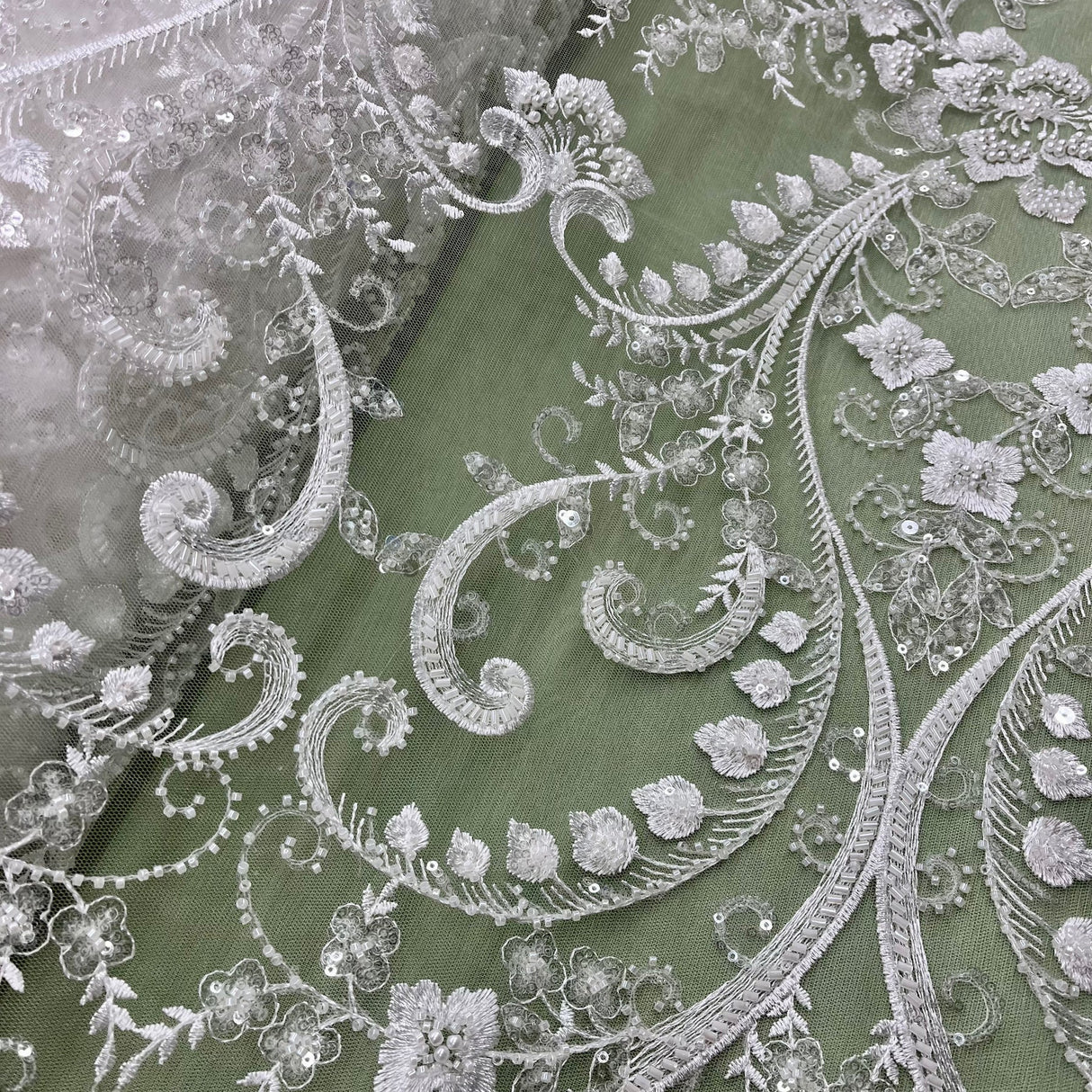 1 Yard Beaded Lace Fabric Embroidered on Polyester Net Mesh 51" Wide Bridal & Evening Fabric