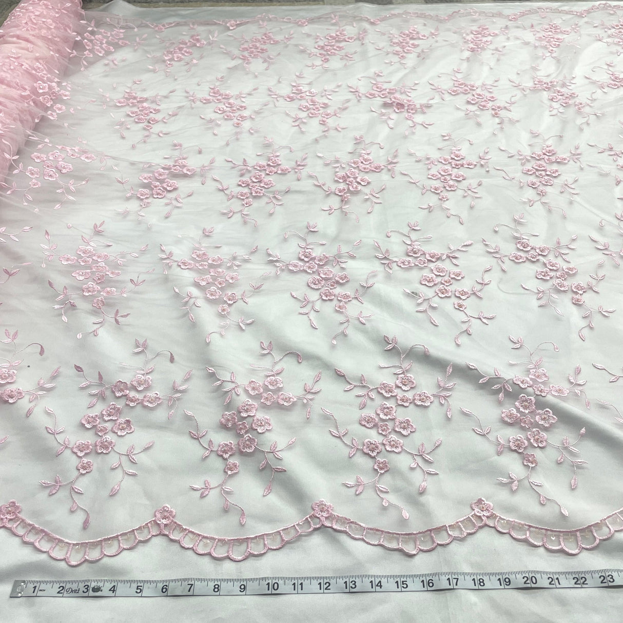 1 Yard Elegant Light Blue Beaded Lace, Embroidered Mesh Fabric for Dresses & Costumes, 52 Inches Wide