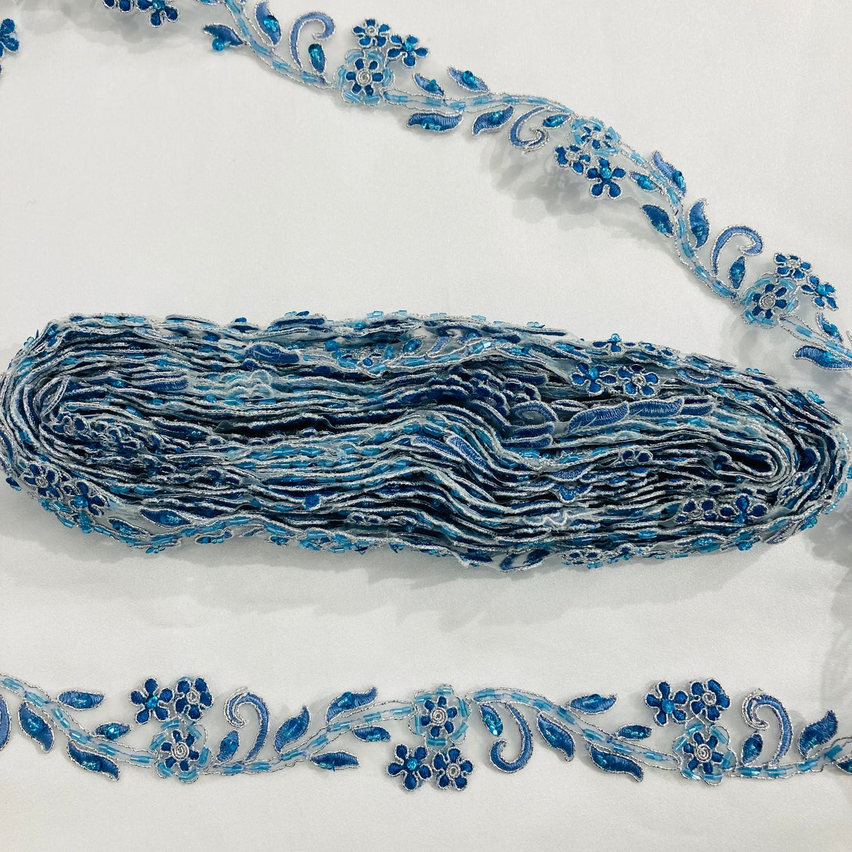 1 Yard Beaded & Corded Lace Trimming on Net Mesh | 1" Wide | Elegant Trim for Bridal, Formalwear & Dance Costumes